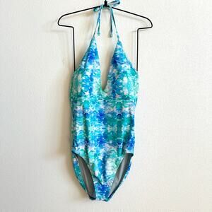 Speedo Blue Bright Cobalt Halter One Piece UPF 50 Swimsuit Women's 12 NWT